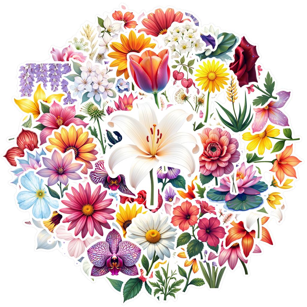 35-100pcs Natural Plant Flowers Stickers For Waterproof Diy Decorative Stickers For Mobile Phone Case Luggage Skateboard