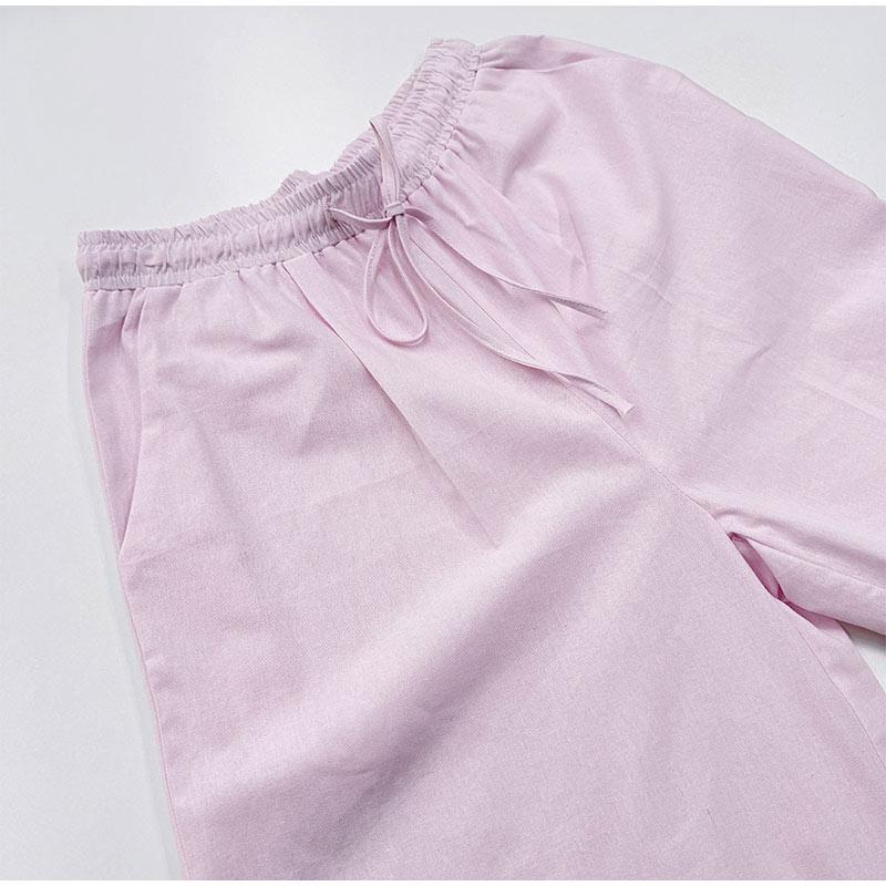 Women's Pure Cotton Shirt and Pants Set Casual Solid Color Women's Set V-neck Button Decoration Sweet Style Spring and Summer New Women's Clothing