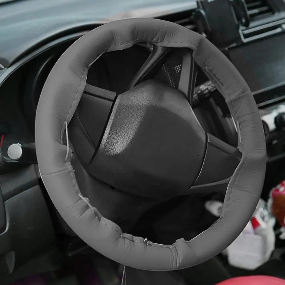DIY PU Leather Steering Wheel Cover - Non-Slip Hand Stitched w/Needle & Thread, Universal Fit for Auto/Car/Truck (4 Colors)