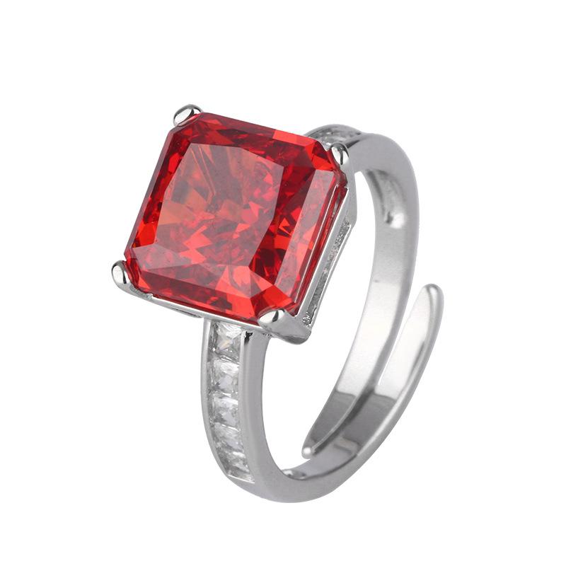 Raw Jewelry Copper Bottom Gold-Plated High Carbon Diamond Ice Flower Cut Princess Square Copper Setting Temperament Ring 10 * 10