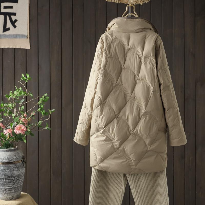 Women X-long Ultra Lightweight Winter Jacket  White Duck Down Warm Fashion Vintage Slim Fit Down Parka
