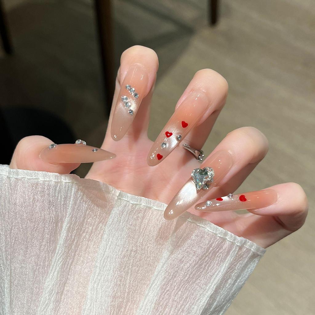 2026 New Year Wearable Lion Dance Cat Eye Manicure: Handmade Removable False Fingernail Stickers.