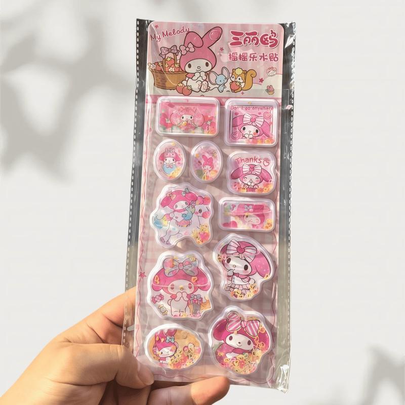 Sanrio Hello kitty rocking water stickers kuromi children cartoon cute 3D quicksand hand note DIY decoration stickers