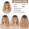 MISSQUEEN Women Natural Short Ombre Blonde Wig with Bangs Synthetic Fiber Natural Cosplay Daily Wear Shoulder Length Wig