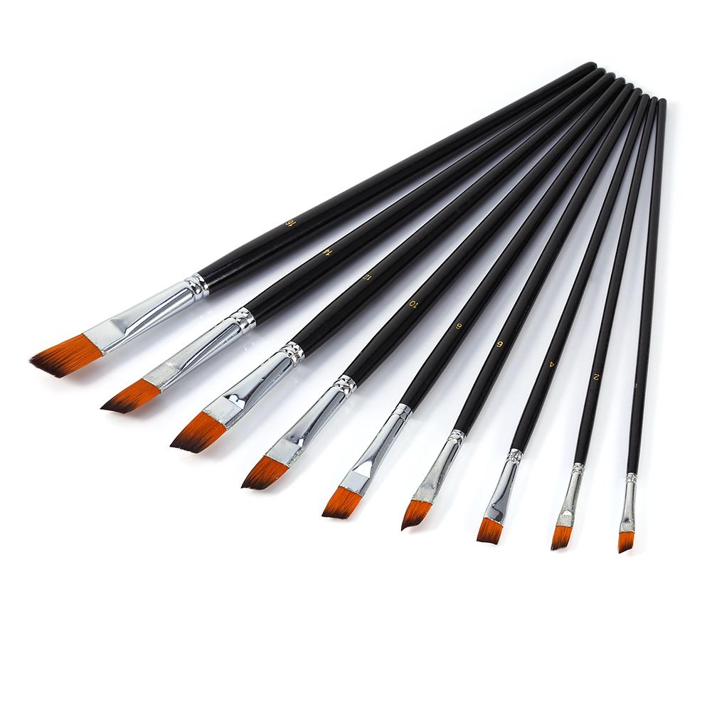 Nylon Oblique Flat Tip Brush Brush Set Wooden   Handle Brush for Students Artists
