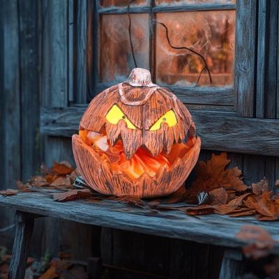Yousheng Halloweenské dýňové světlo Rozšiřitelná mluvící dýňová lucerna Strašidelná dýňová dekorace s otevřenou pusou se světly a zvukem na verandu, terasu, do interiéru