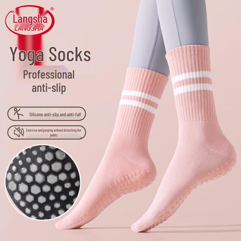 Langsha Women s Mid-Tube Non-Slip Yoga & Pilates Socks One Size розовый