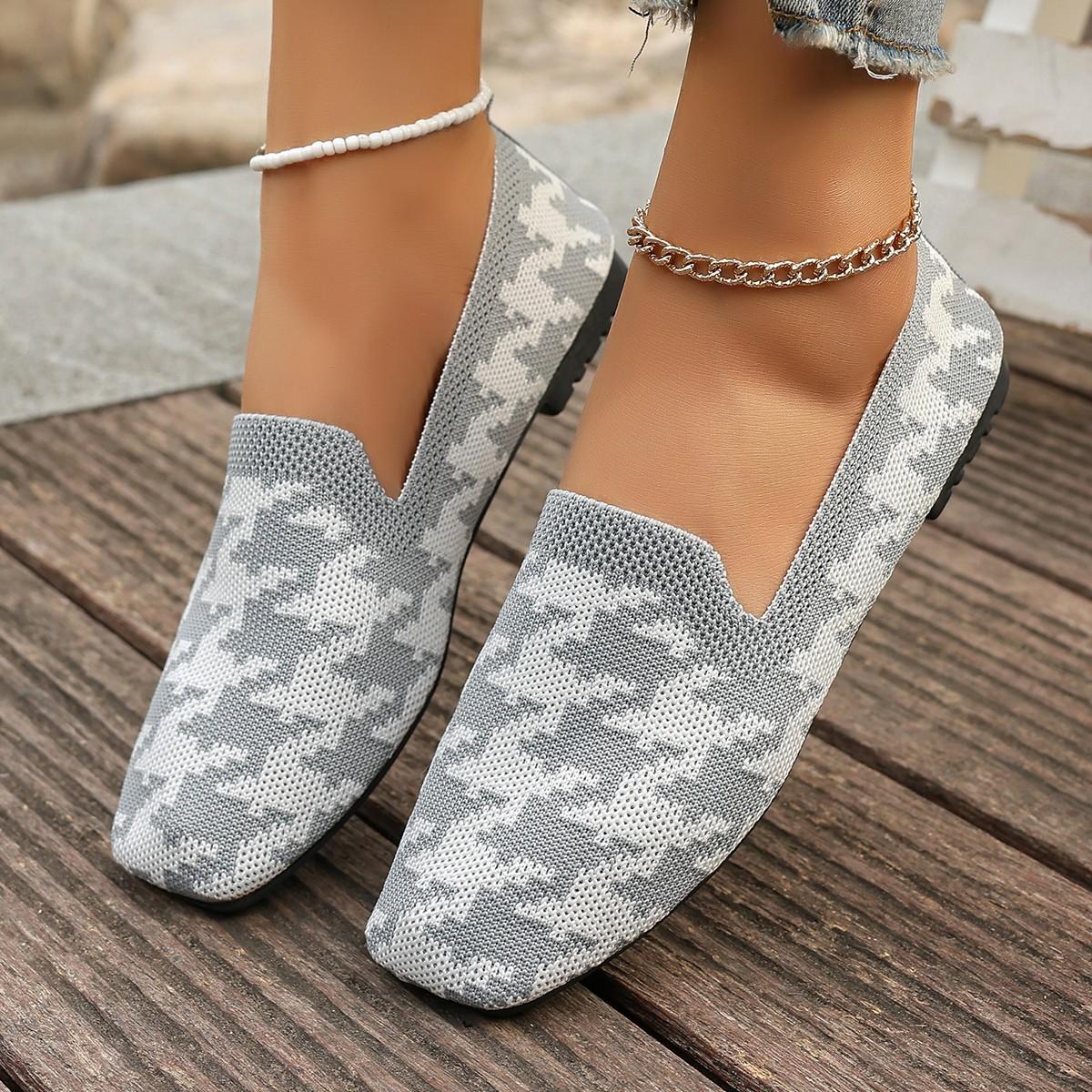 

Модные женские балетки Весенне-осенние плоские повседневные туфли для женщин Вязаные балетки с круглым носком Модные лоферы с принтом Zapatos De Mujer 36 светло-серый