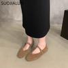 Fashion SUOJIALUN 2024 Autumn Women Flat Shoes Fashion Round Toe Ladie Ballerinas Shoes Soft Flat Heel Outdoor Casual Mary Jane Shoes