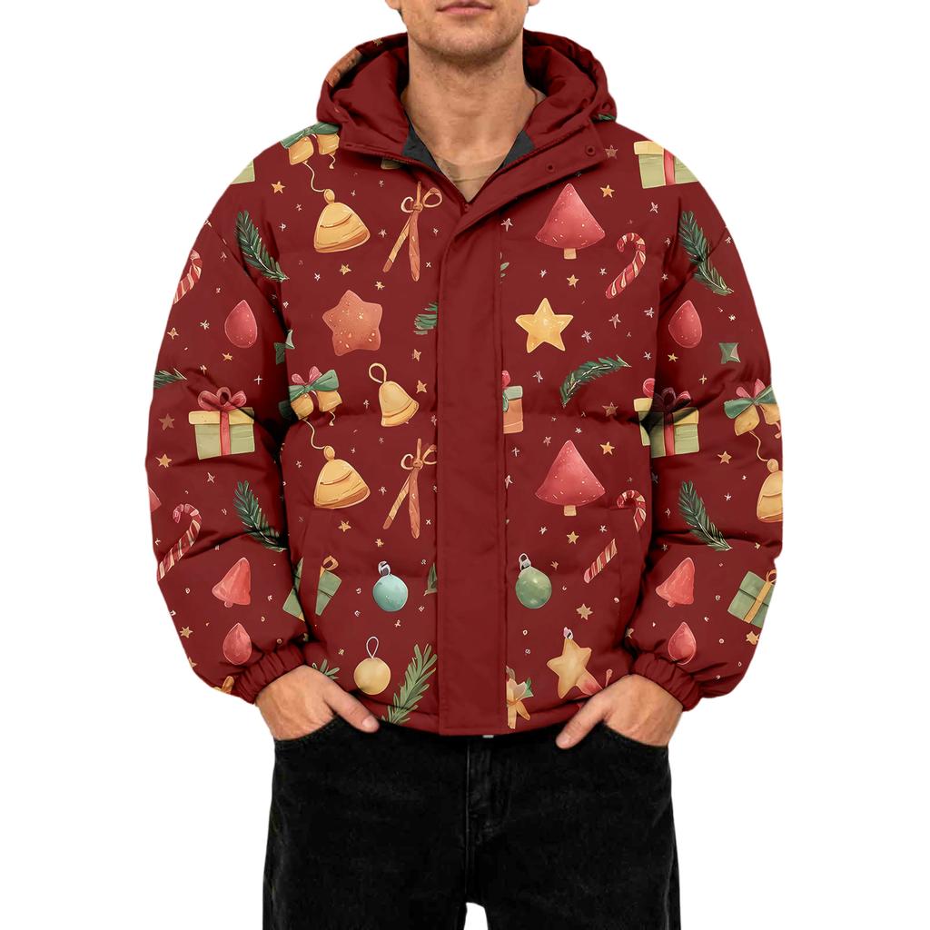 Men's Oversized Casual Down Jacket With Long Sleeves And Hood