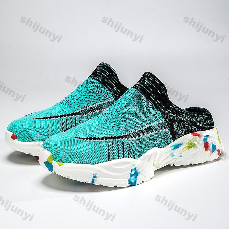 Fashion Large Size Women's Shoes Summer Fashion Fly Weave Slip on Half Slippers Comfortable Height Increase Mesh Breathable Casual Shoes