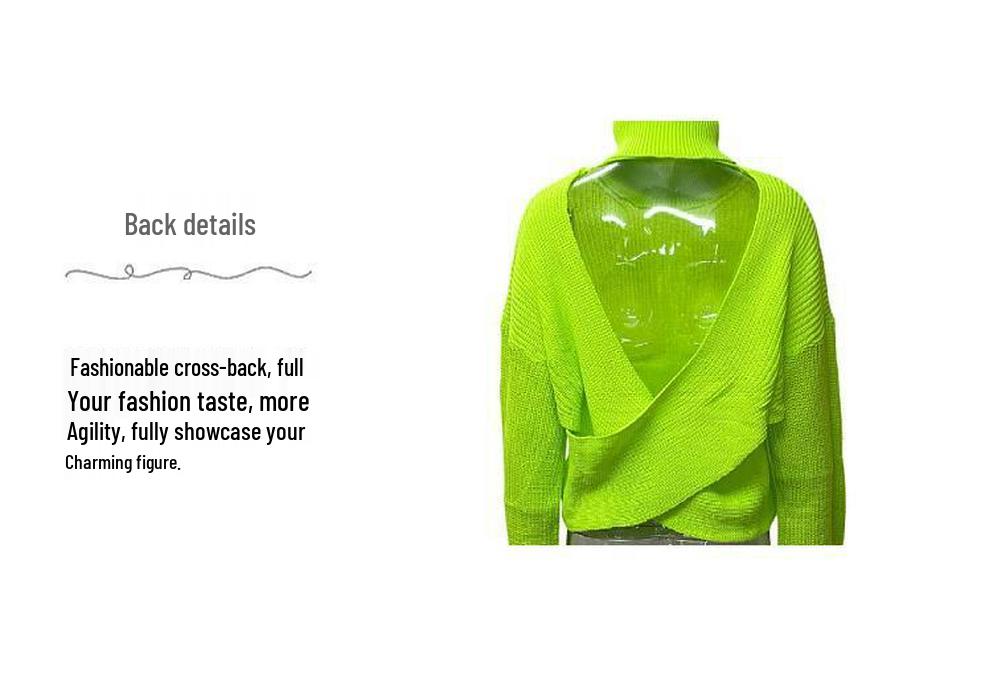 2025 European & American Women's Long Sleeve Backless Knit Top - Sexy High Neck Outerwear