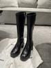 Leather Thick Heel Thin Small Tall Knight Boots Women's High Heels Increase But Knee Boots Children
