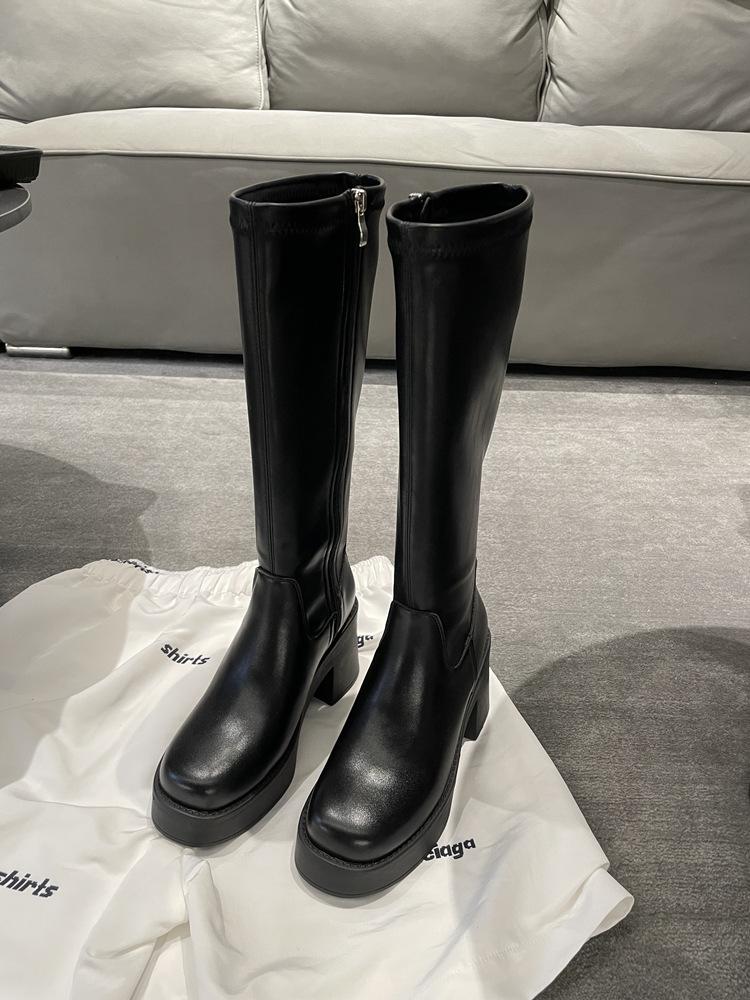 Leather Thick Heel Thin Small Tall Knight Boots Women's High Heels Increase But Knee Boots Children