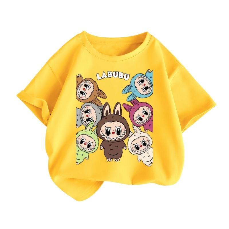 Labubu Children's Round Neck T-shirt Girls' T-shirt Casual Fashion Versatile Cute Art Style Pattern Clothing
