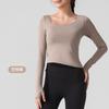 Yoga clothes new long-sleeved nude high elastic sports t-shirt women's one-piece fixed cup high-end fitness clothes spring and summer