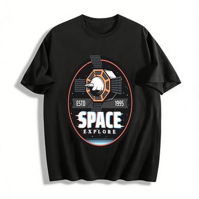 Vintage Space Explore Satellite Print Tee 1995 Retro American Style Top Pure Cotton T-shirt