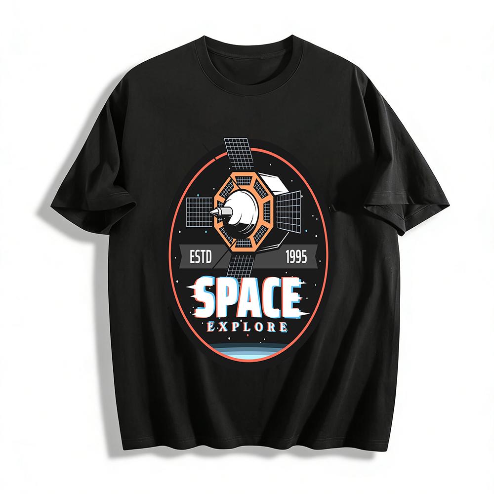 Vintage Space Explore Satellite Print Tee 1995 Retro American Style Top Pure cotton T-shirt XXS