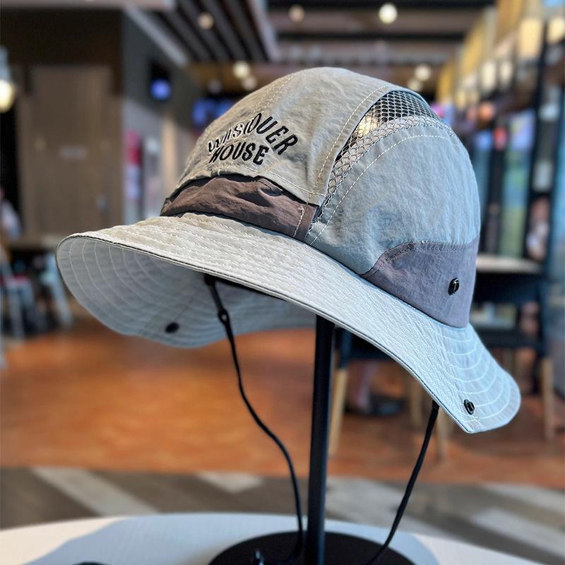 Outdoor Mesh Breathable Fisherman Hat Hiking Hat Windproof Rope Sun Hat Spring and Summer Fisherman Hat Hiking Camping Hiking Hat