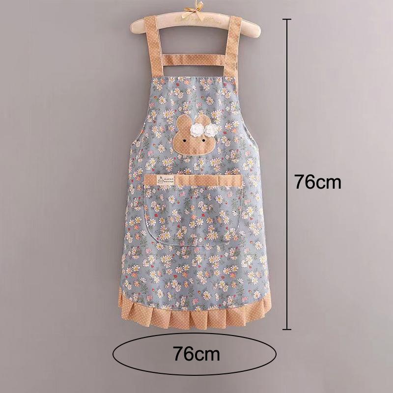 Rabbit Print Kitchen Cooking Apron Stain-Proof With Large Pocket Restaurant Uniform Floral Style Breathable Catering Waist Apron