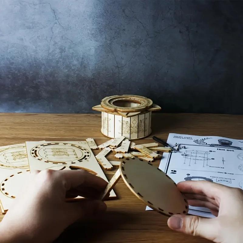 1Pc 3D Wooden Puzzle Treasure Box DIY Craft Mechanical Gift for Puzzle Lovers