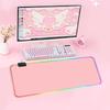 Large Gaming Mouse Pad with 12 RGB Lighting Effects, Waterproof Multi-Spandex Surface, Non-Slip Rubber Base, 800*300*4mm (Pink)