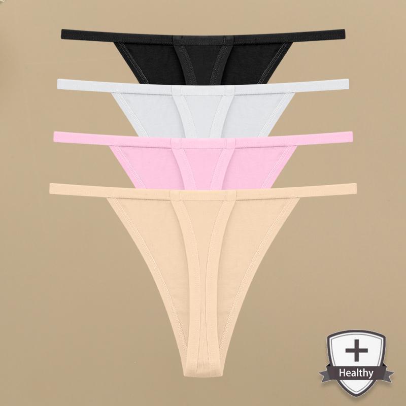 

4 шт. Женские хлопковые стринги, сексуальное тонкое нижнее белье, бесследные стринги с низкой талией, спортивные женские дышащие трусики с Т-образной спинкой S-XL S&4pcs