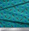 Soimoi Japan Crepe Satin Fabric Waves,Whale & Dolphin Ocean Decor Fabric Printed metre 42 Inch