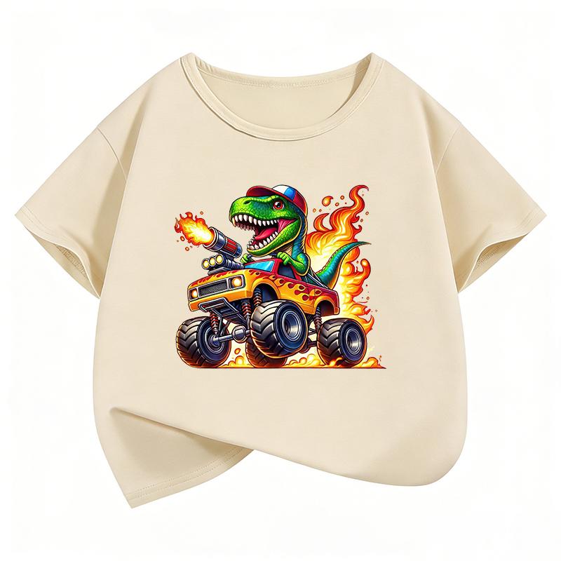 TShirt Kawaii Dinosaur with Car Printed T Shirt Boy Summer Clothes Short Sleeve Tops TShirts Cute Girls Clothing Kids