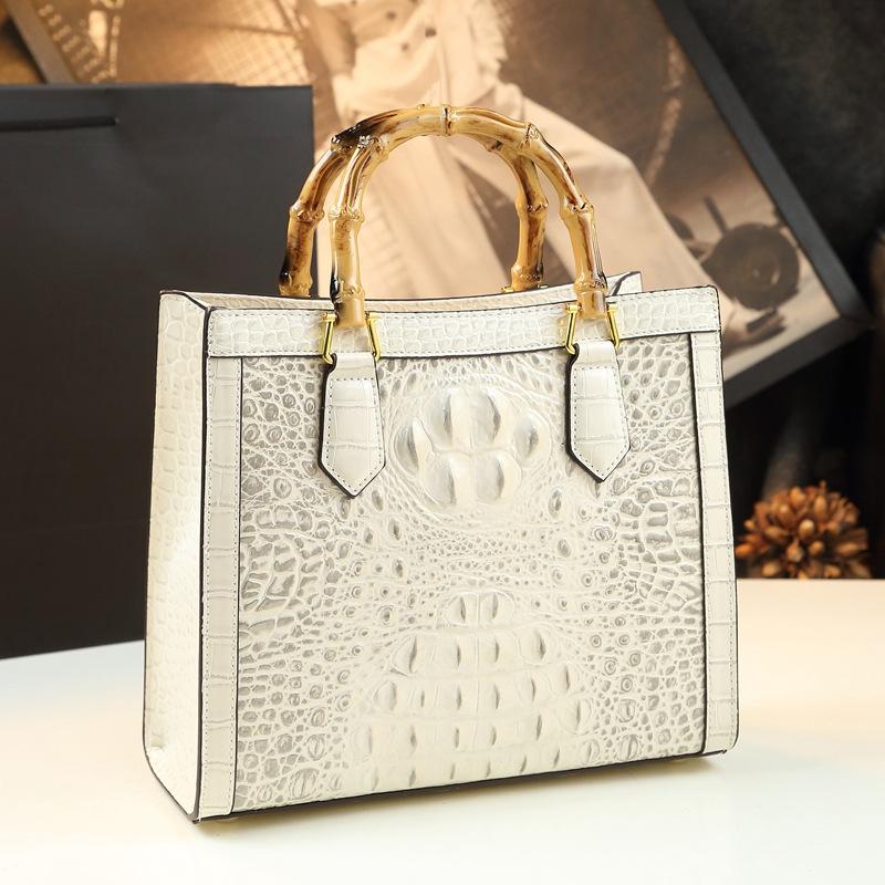 Crocodile Leather Tote Bag Portable Women'S Bag High Sense Middle-Aged Lady Crossbody