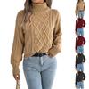 Suéter de punto trenzado de cuello alto de color para mujer con mangas