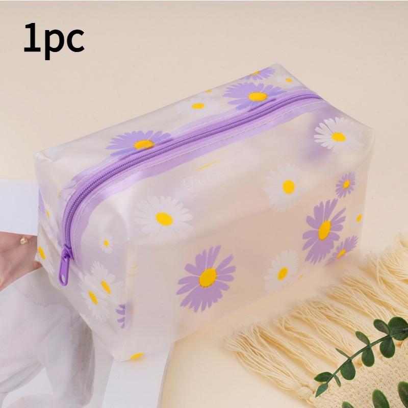 

1pc Daisy Print Handbag,Portable Beach Wash Bag,Large Capacity Makeup Bag,PVC Frosted Swimming Bath Bag,Clothing Storag Tote Bag