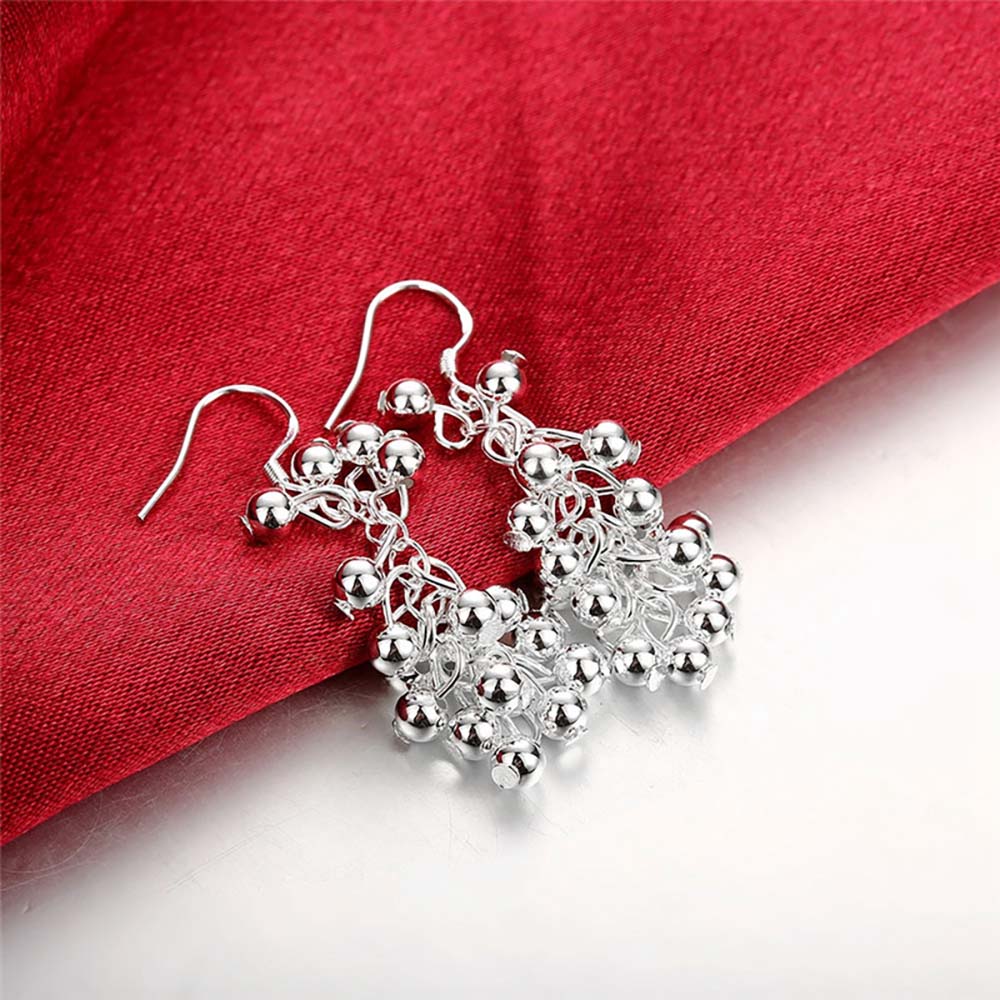 Korean 925 Sterling Silver Beads Ball Grape Vintage Long Tassel Dangle Earrings for Women Engagement Wedding Jewelry Gift