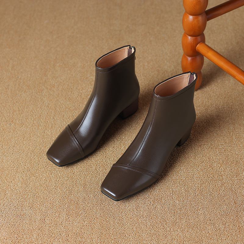 Krazing Pot Kuhleder Winter Dicke Mittelhohe Absätze Chelsea Boots Basic Design Damen Slipper Größe 43 Streetwear Stiefeletten