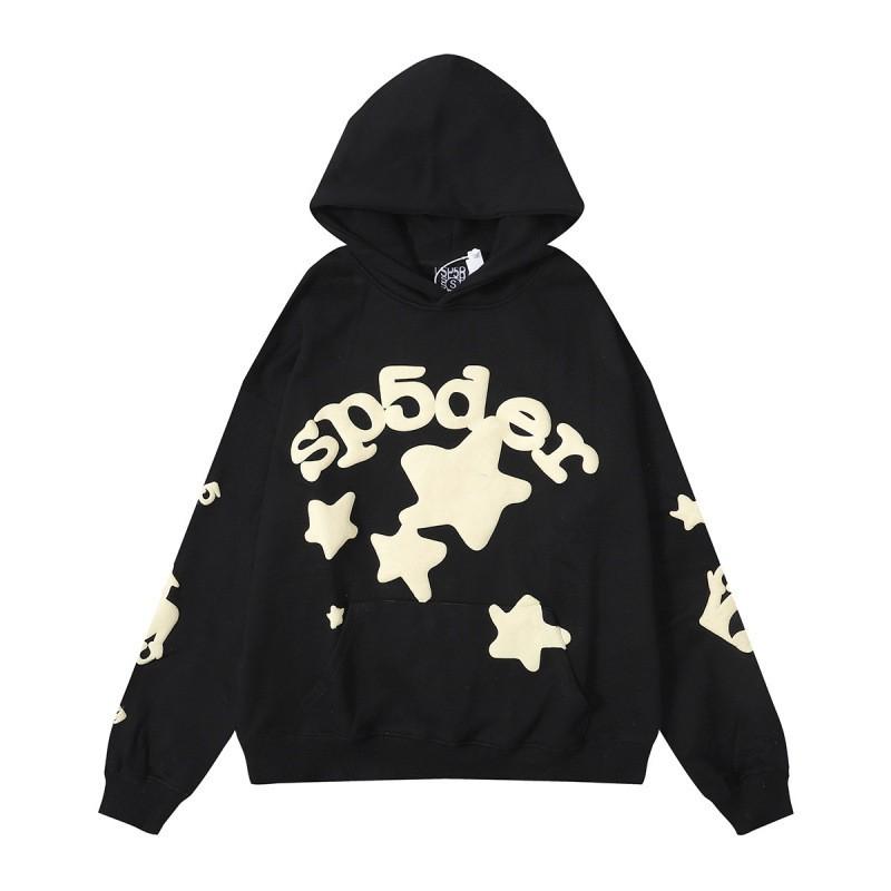 Sp5der Hoodie Unisex Oversized Cotton Pullover With Foil Letter Print Fall Casual Streetwear