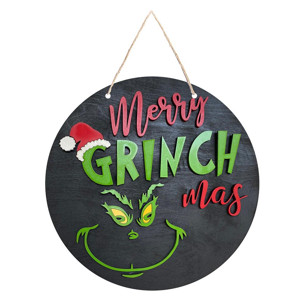 Christmas Welcome Door Sign Green Wooden Wreath for Front Door Wall Porch Indoor Outdoor Decor