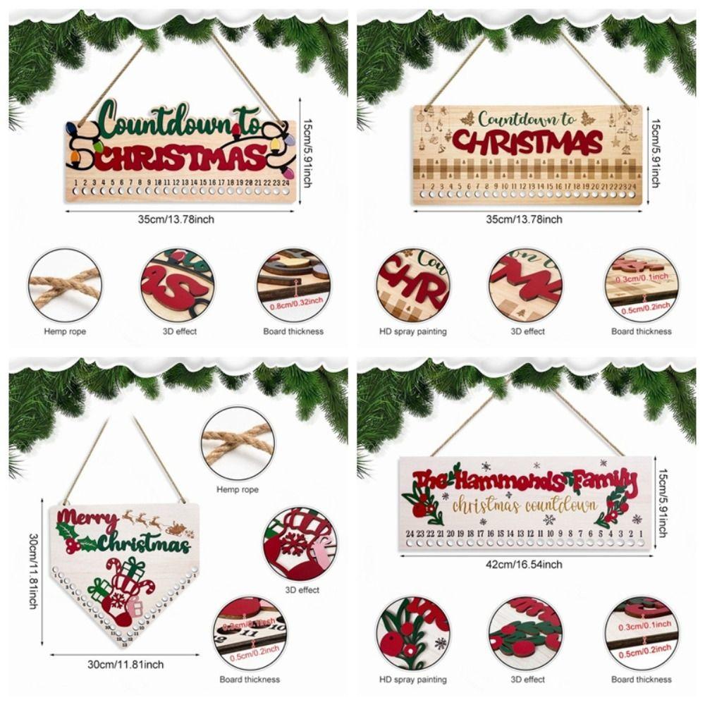 Wooden Christmas Countdown Calendar Decorative Board Hanging Christmas Decoration Ornaments Wall-mounted Xmas Advent Calendar