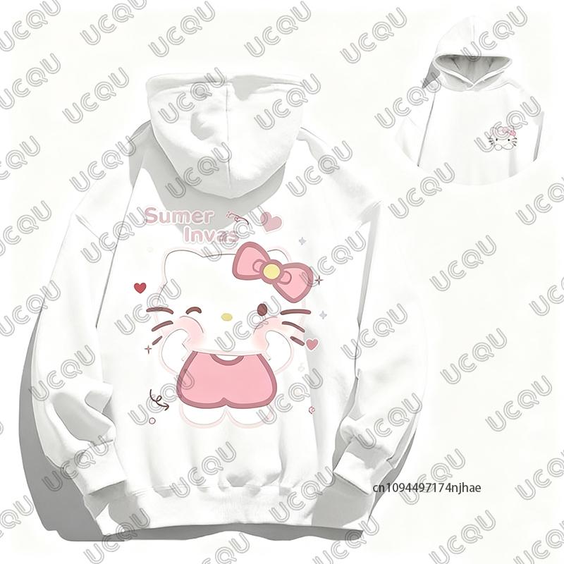 Autumn Winter New Cute Cartoon Hello Kitty Print Cotton Hoodies For Women Long Sleeve Sweatshirt Casual Pullover Couple Y2K Tops