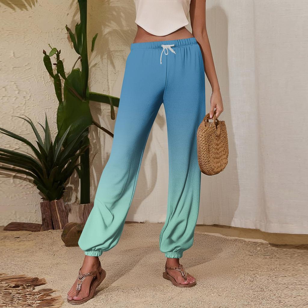 Women's Casual Gradient Print Jogger Pants with Drawstring Elastic Waistband and Cuffed Ankles
