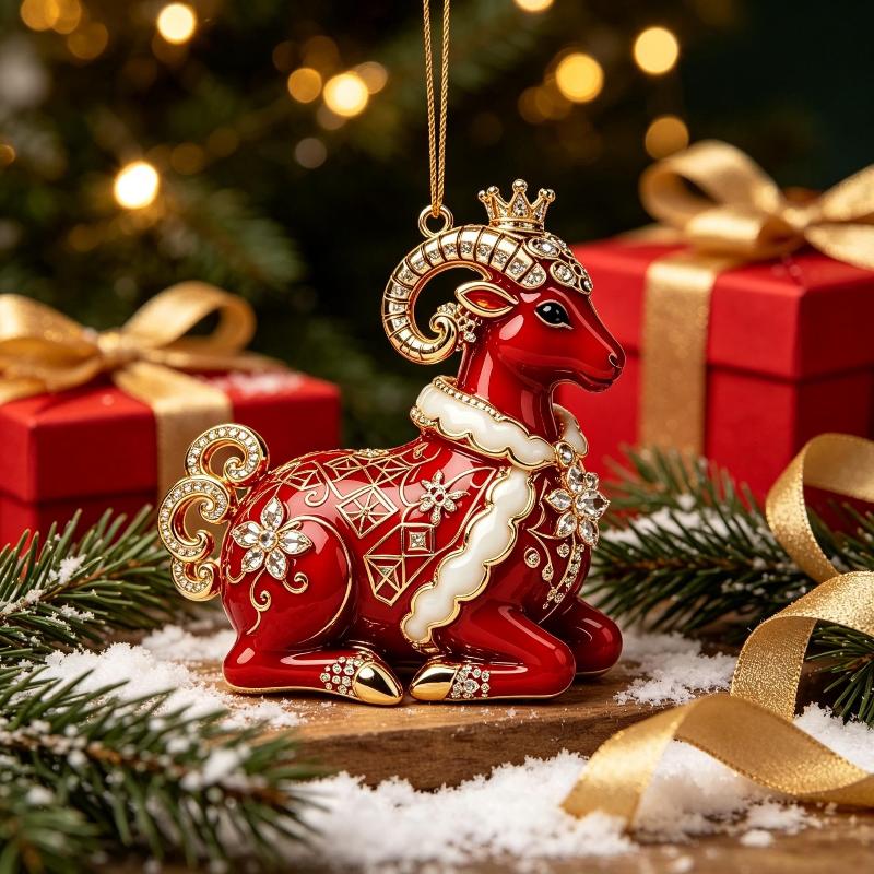 2D Flat Christmas Goat Hanging Ornament Christmas Tree Car Rearview Mirror Animal Hanging Decoration Simulation Acrylic Keychain