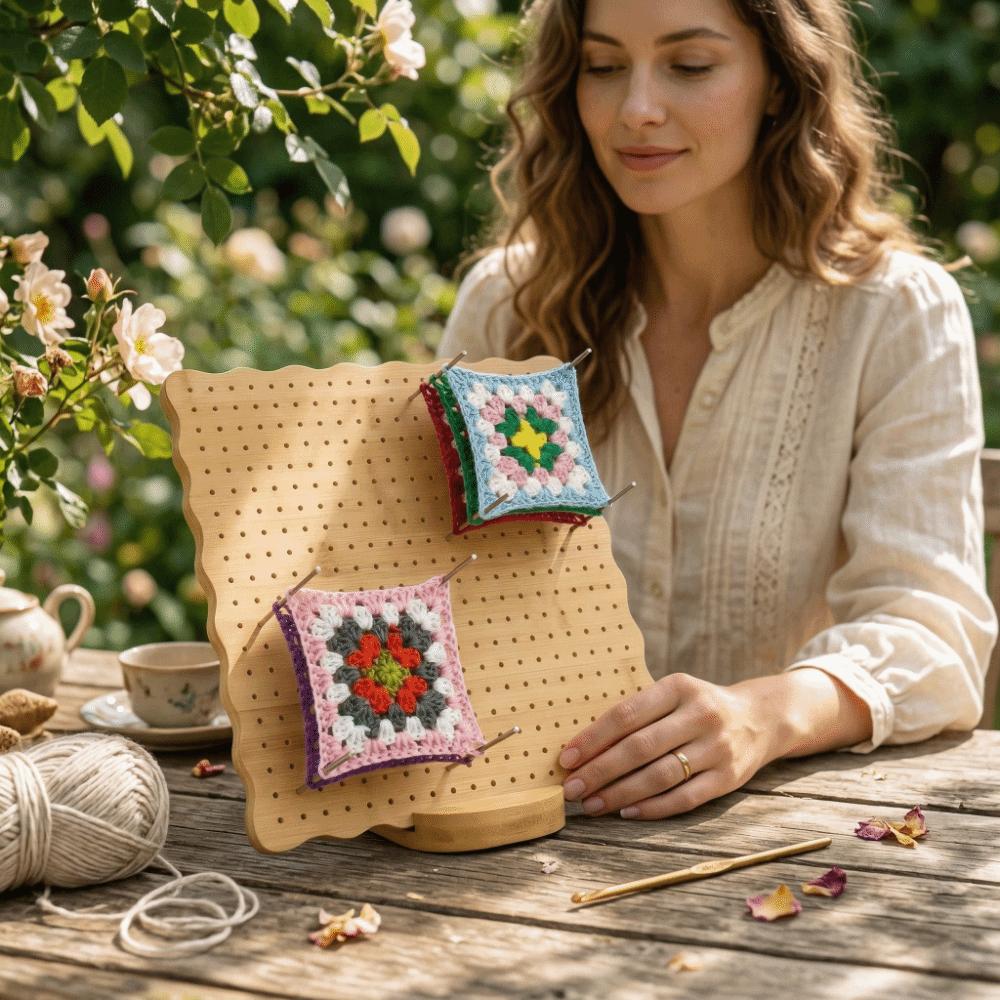 DIY Crochet Blocking Boards Square Reusable Knitting Blocking Mat Wooden with Base and Rod Pins Pottery Clay Base Plug Board