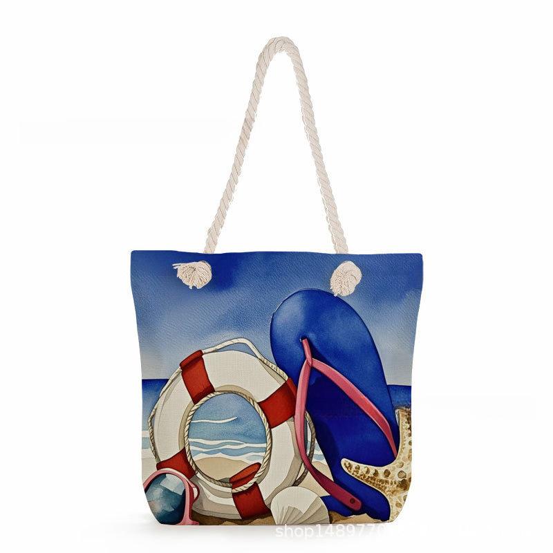 Multifunctional  Beach shells Printed Thick Rope Shoulder Beach Bag 7575