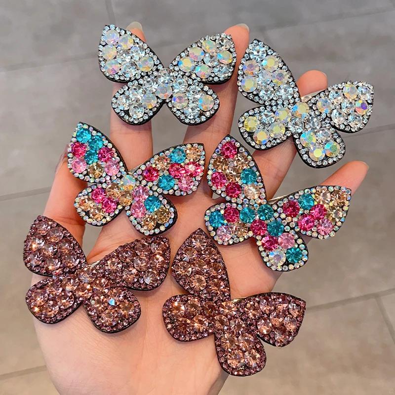 2025 Fashion Rhinestone Hair Clips Korean Shiny Butterfly Hairclips Women Snap Hairpin Hairgrip New Item Headwear Accessories
