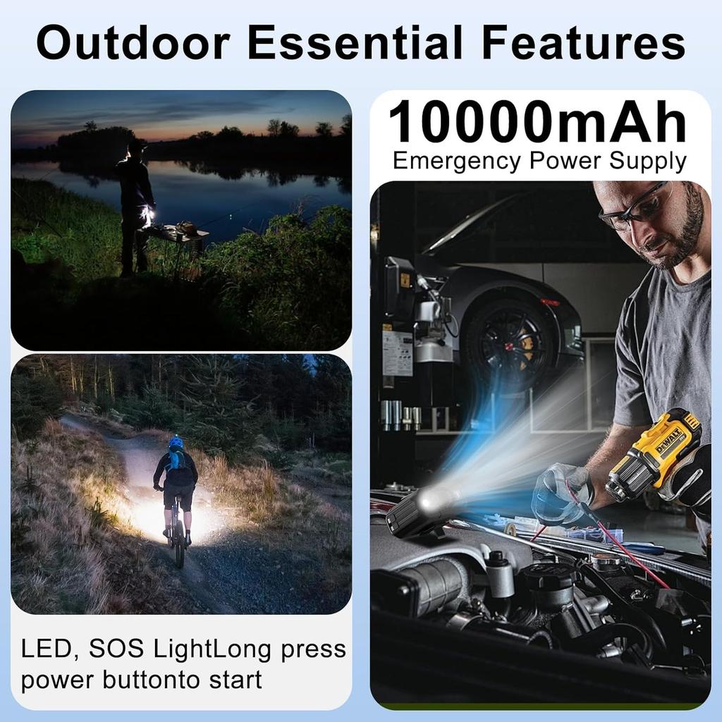 Portable Waist Fan, Built-in Cable 10000mAh Rechargeable, Wearable Personal Shirt Fan, 5-Speeds 16000RPM Strong Airflow, 35H Cooling with Light, Neck