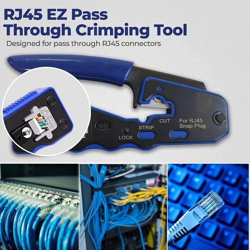 RJ45 Crimp Tool Pass Through Crimper Cutter for Cat6a Cat6 Cat5 Cat5e 8P8C Modular Connector Ethernet Crimp Tool