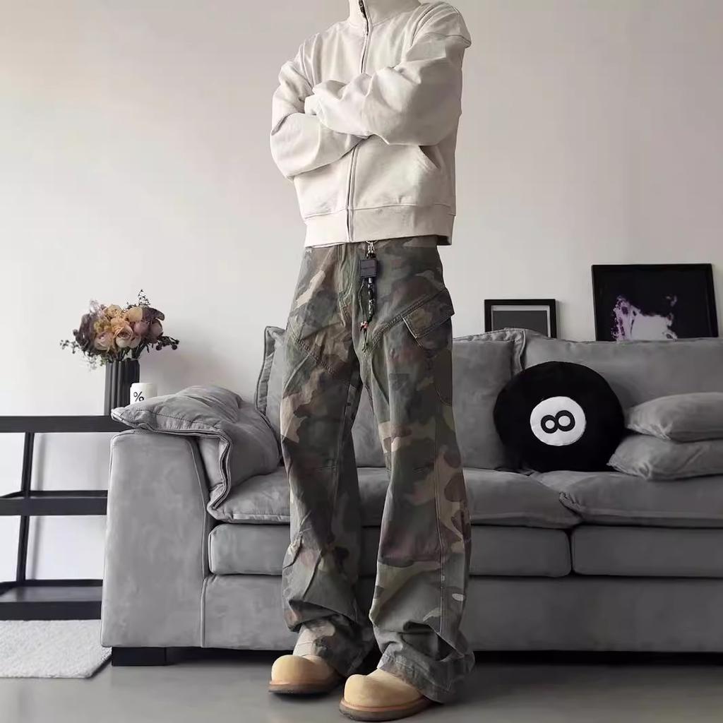 Amerikanische High-Street-Trendmarke Retro-Mode vielseitig lockere gerade schräge Tasche Camouflage-Latzhose Freizeithose Herren Frühjahrs- und Herbstmodelle