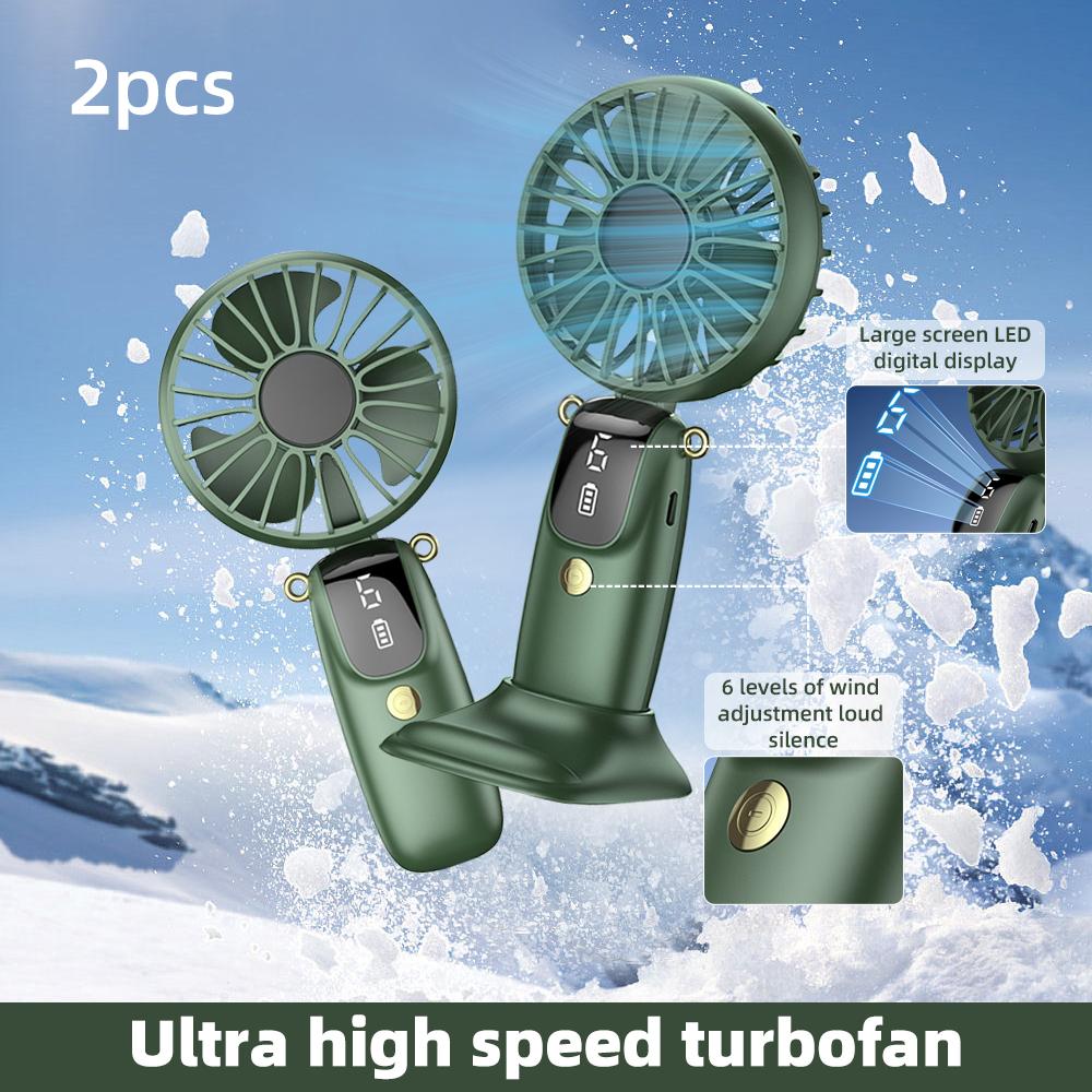 

2PCS Mini Handheld Fan 6 Speed USB Rechargeable Portable Foldable Desk Neck Hanging Fan with Phone Stand зелёный