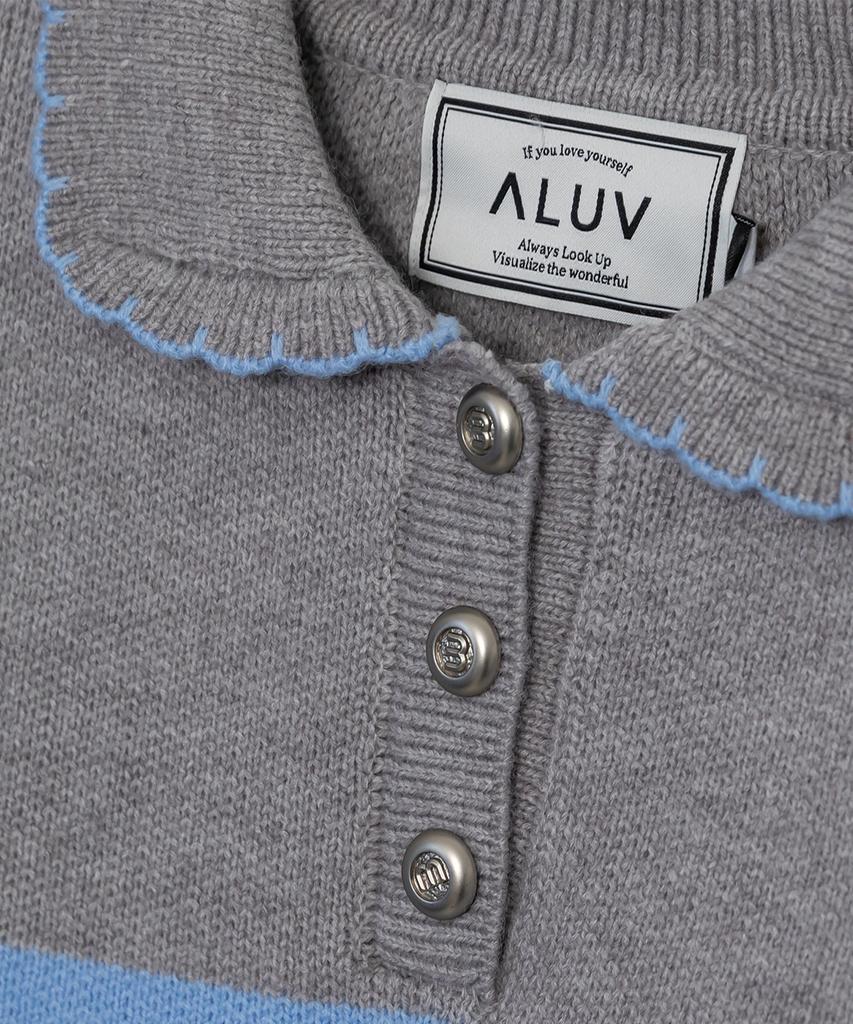 Eilubeu Embroidered Collared Striped Knit Aarbpo103B
