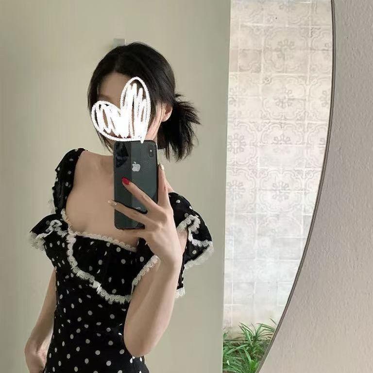 French temperament new waist slim summer polka dot skirt long dress long dress