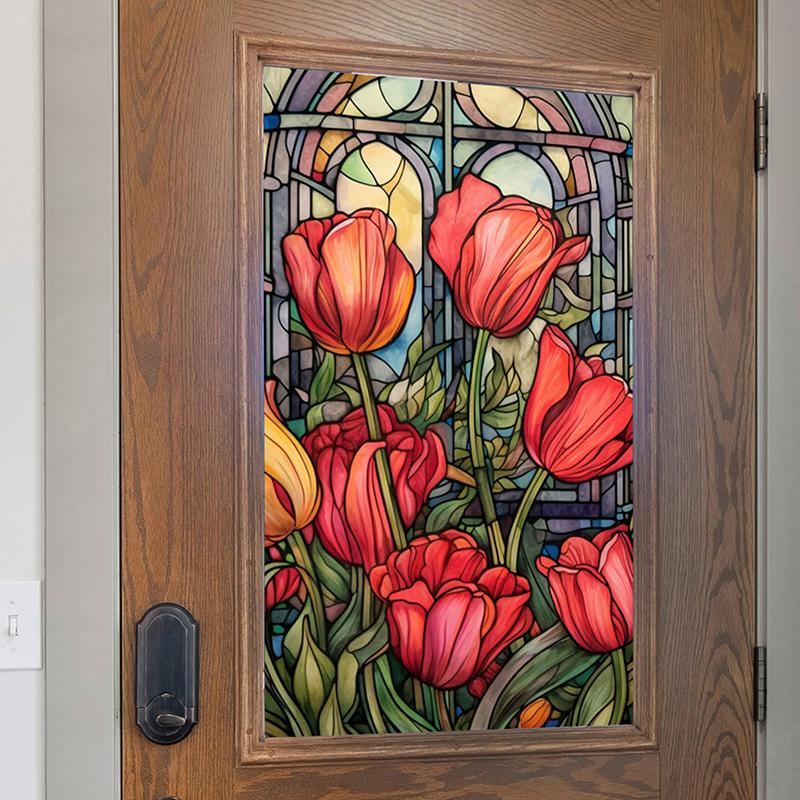 45x100cm Vitraliu Colorat Plantă Tropicală Floare Film pentru Ușă Fereastră PVC Adsorbție Statică Autocolant Sticlă Decor Acasă Decal Detașabil